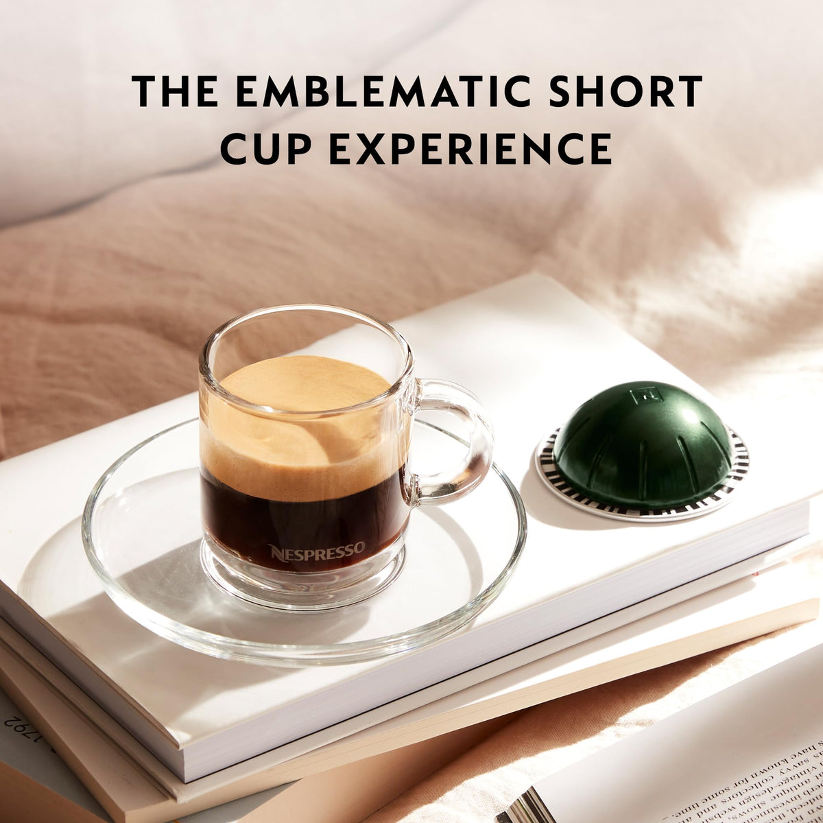 Nespresso Vertuo Dolce cup with balanced 2.7 oz double espresso and crema.