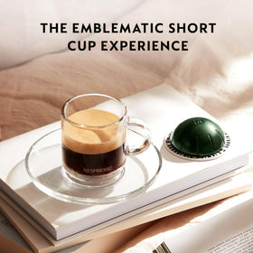 Nespresso Vertuo Dolce cup with balanced 2.7 oz double espresso and crema.