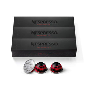 Nespresso Vertuo Half Caffeinato capsules packshot, convenient pods for quick, reliable mornings.