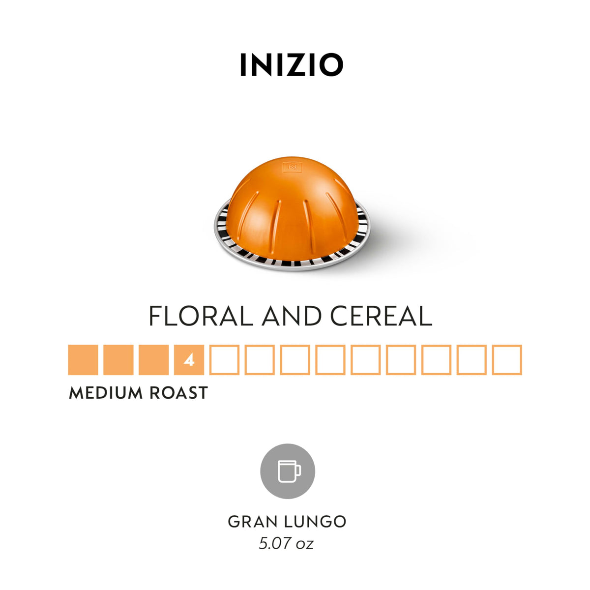 Nespresso Vertuo Inizio capsule closeup reveals floral notes and smooth crema.
