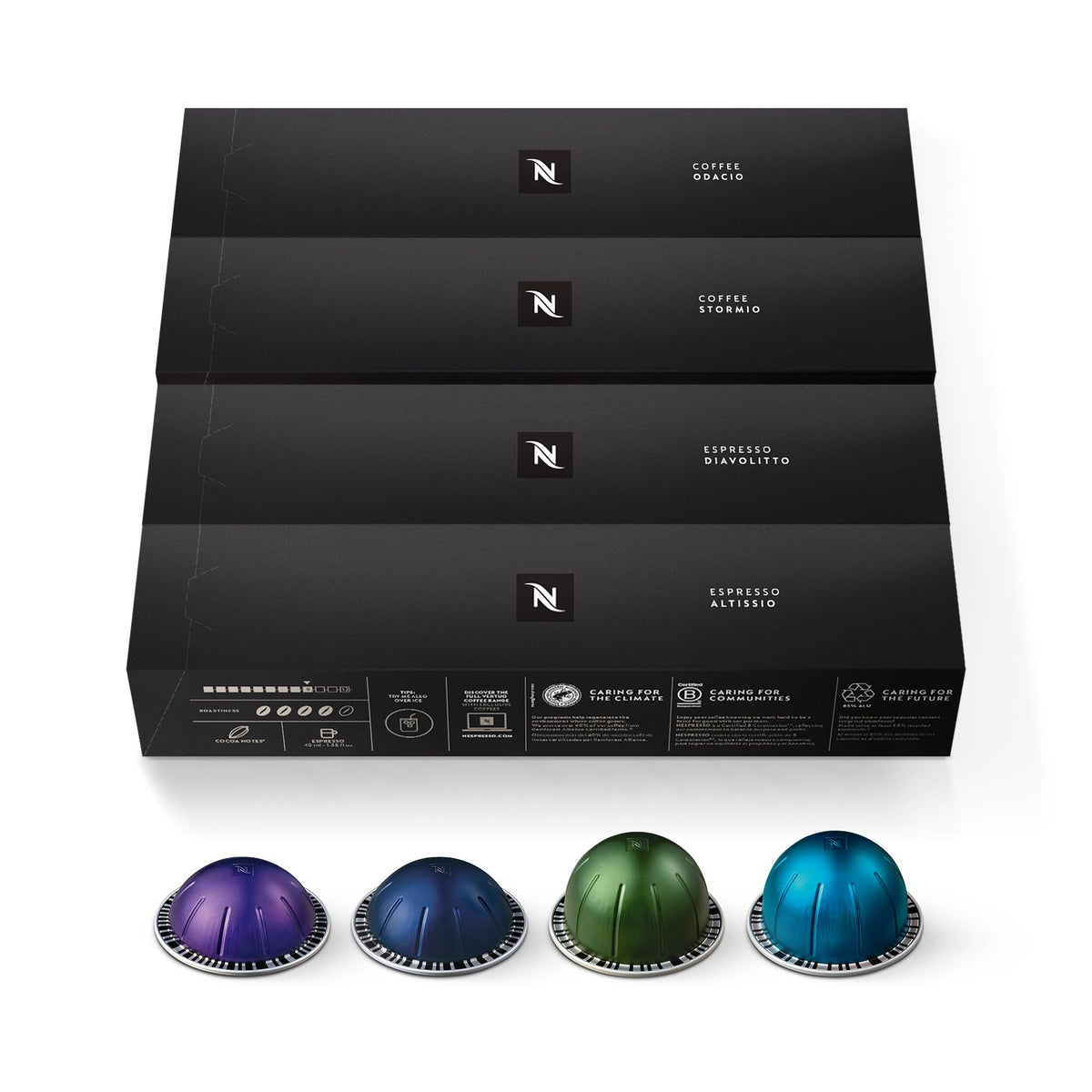 Nespresso Vertuo Odacio capsules pack for bold, lively mornings.