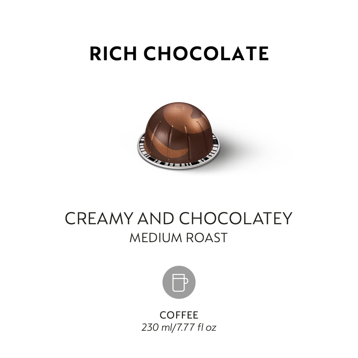 Nespresso Vertuo Rich Chocolate cup steaming for an aroma-rich moment.