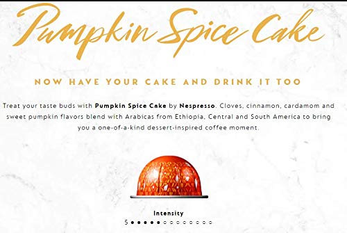 Nespresso VertuoLine Pumpkin Spice Cake pods close-up highlighting spice and pumpkin aroma.