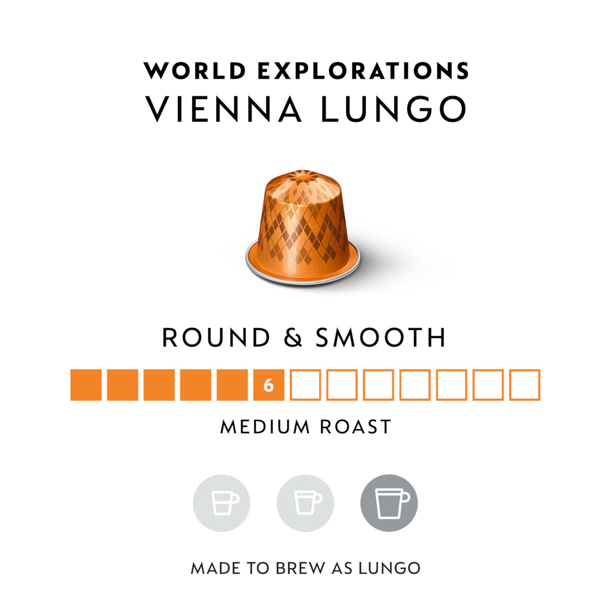 Nespresso Vienna Lungo cup 150ml highlights malty notes ideal for a long, creamy coffee.