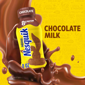 Nesquik bottle back highlights gluten-free status and absence of high fructose corn syrup.