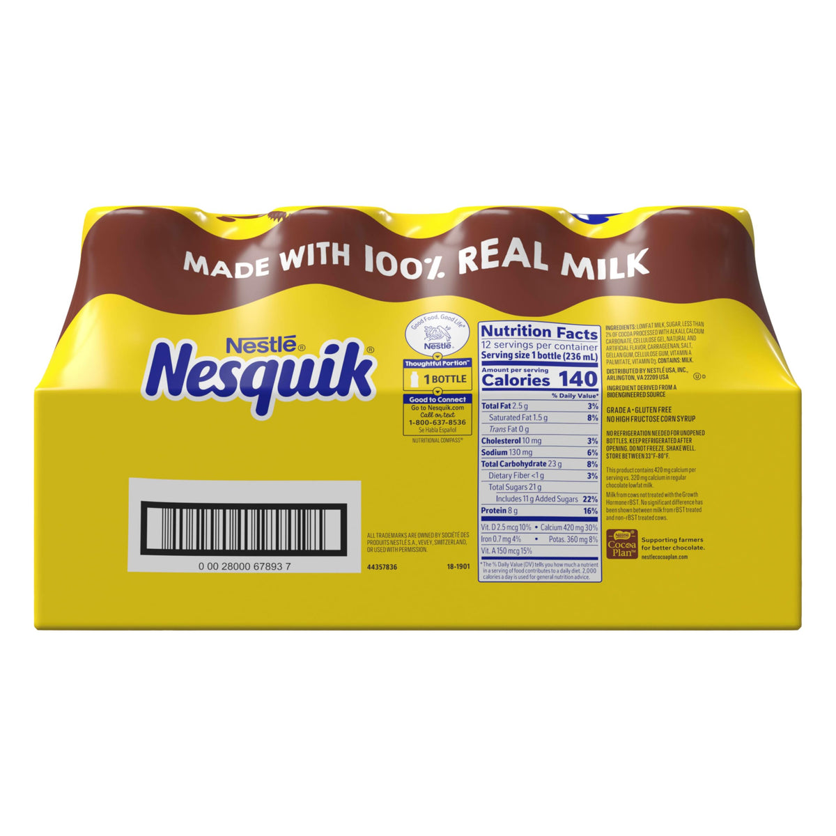 Serving suggestion shows glass with Nesquik and light foam.