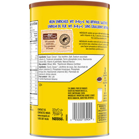 Nesquik chocolate milk in a glass showing a ready to enjoy drink