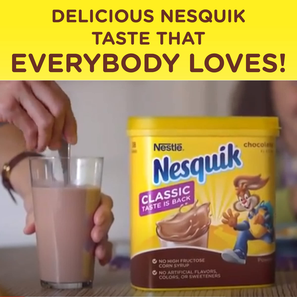 Nesquik chocolate powder stored in pantry in a cool dry place