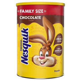 NESQUIK chocolate powder pours into milk to make a rich chocolate drink