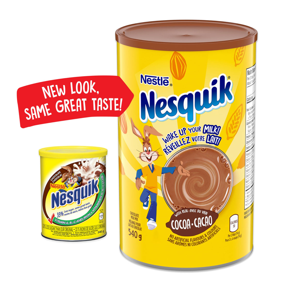 Nesquik imported from Canada logo close-up emphasizing origin