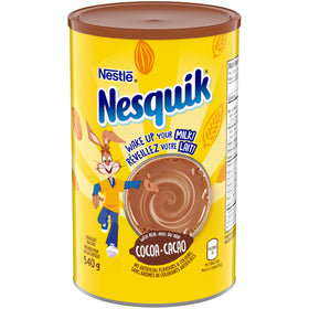 Nesquik Less Sugar Vitamin Enriched canister front view for easy storage and handling