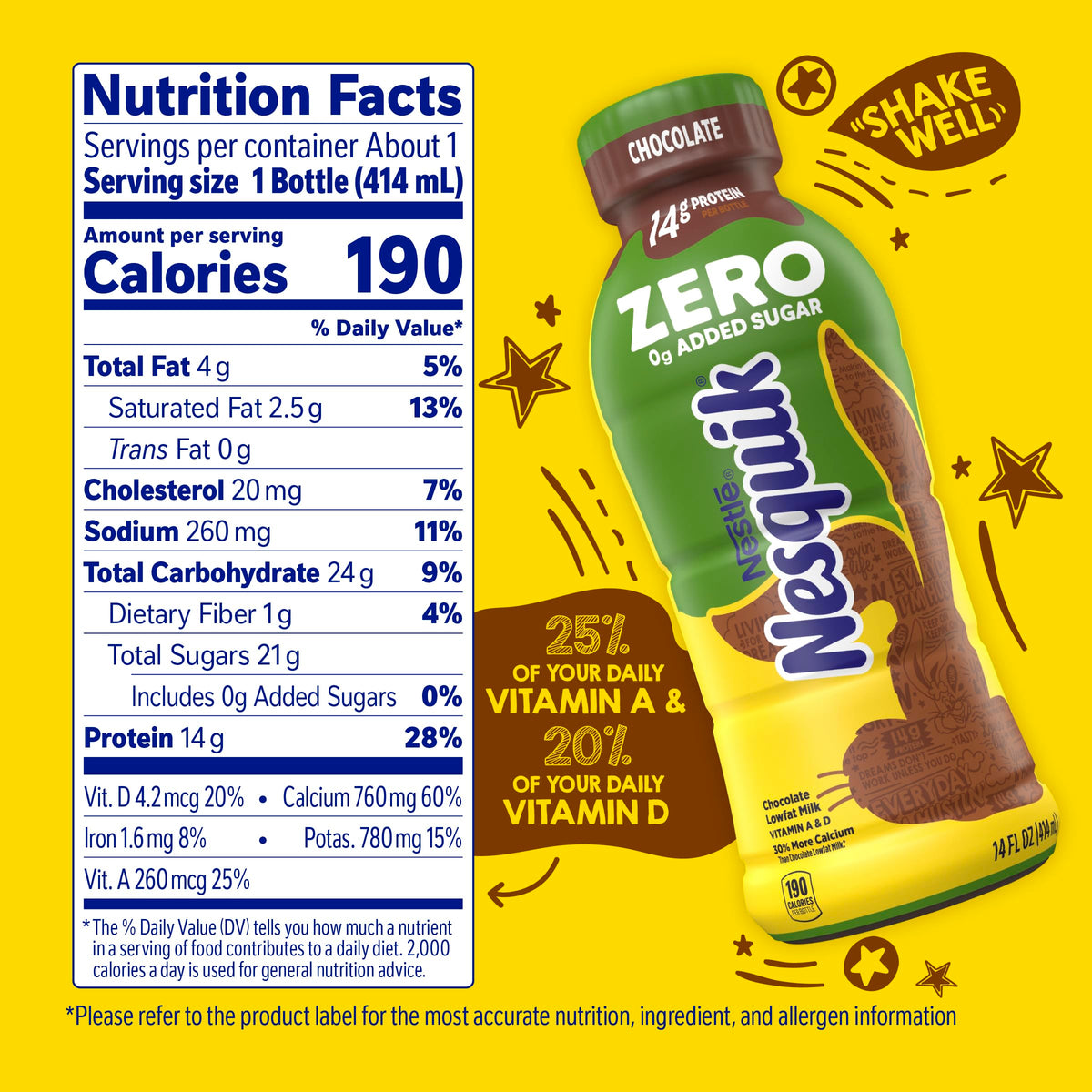 Nesquik shelf-stable milk on a fridge shelf, ready to chill and enjoy.