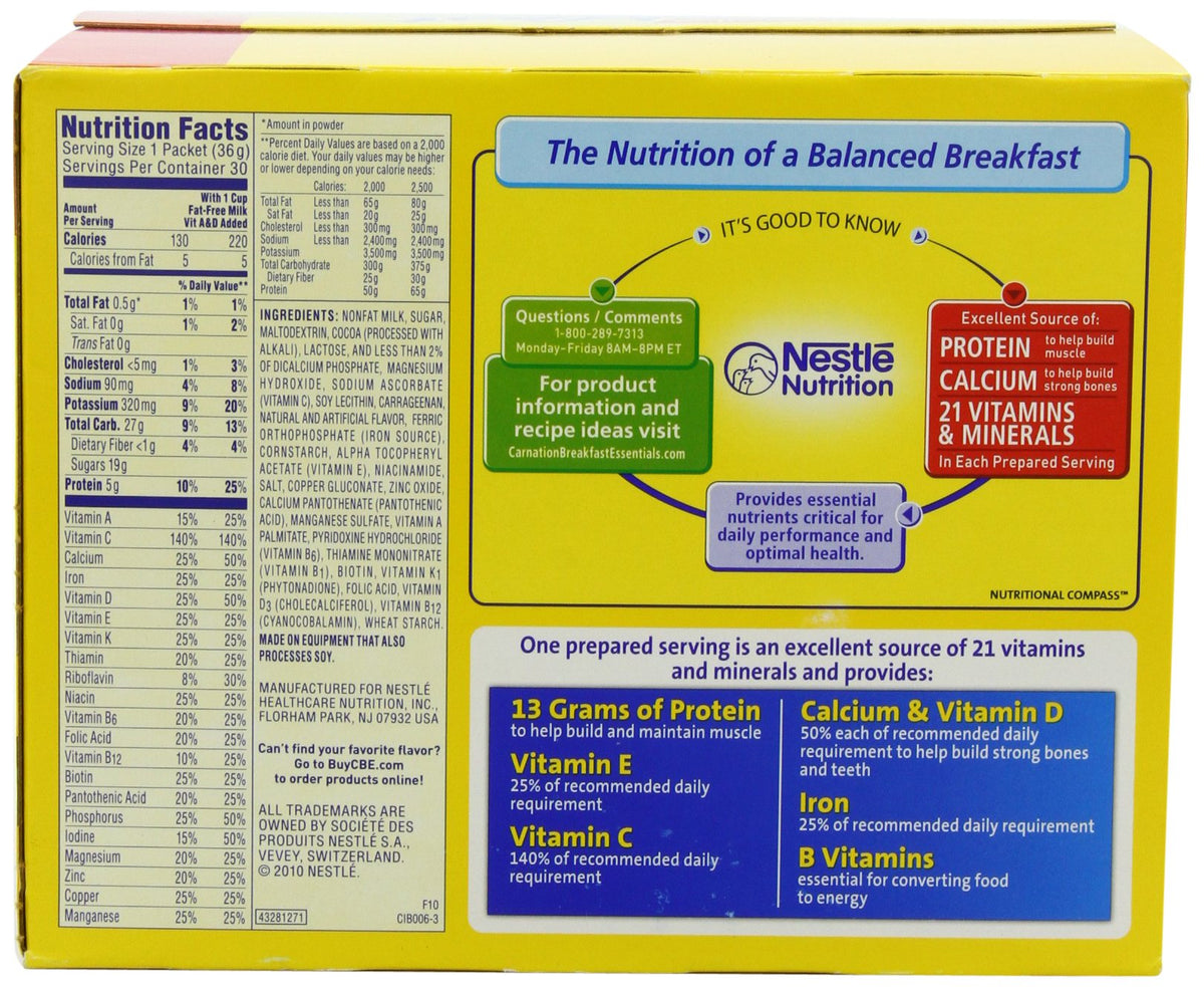 Close-up of Nestle Carnation 30-pack box for on-the-go morning nutrition.