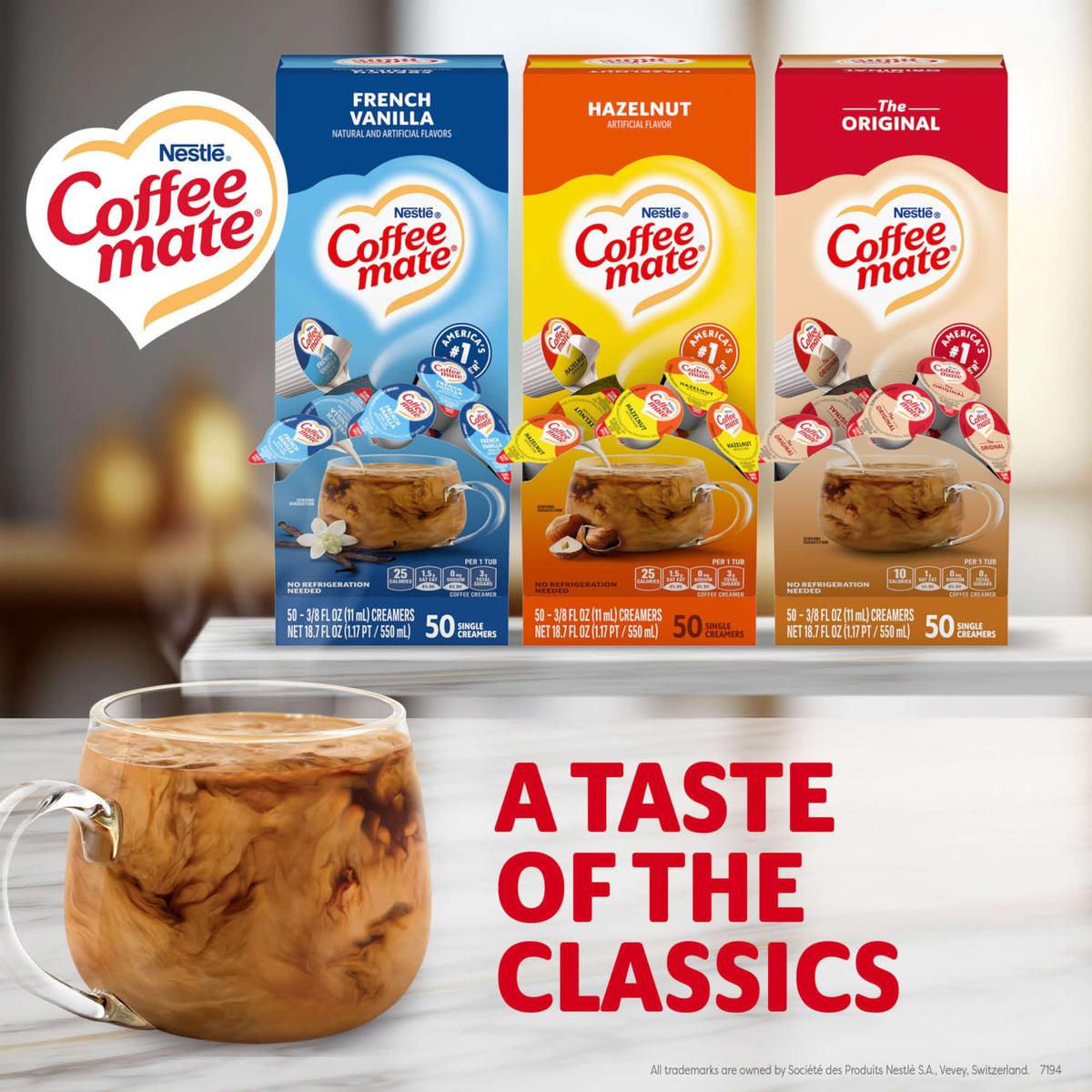 Nestle Coffee mate French Vanilla creamer singles with bright vanilla notes for daytime coffee.