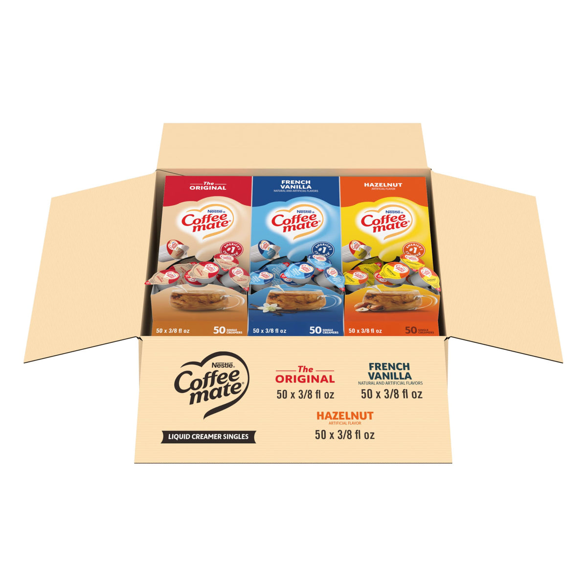 Nestle Coffee mate Original creamer singles in box for quick, warming coffee enrichment.