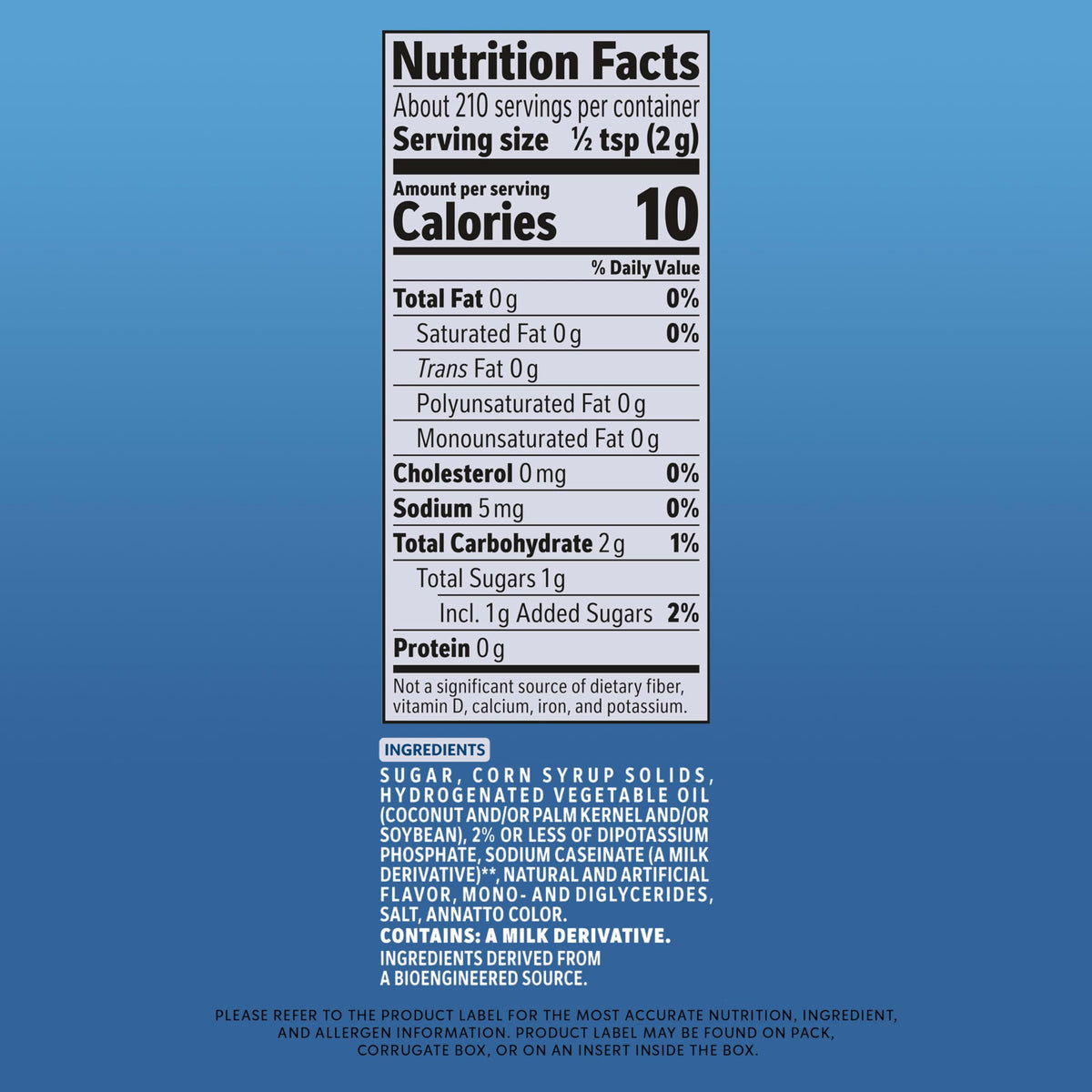 Nestle Coffee-mate French Vanilla canister on shelf showing long shelf life