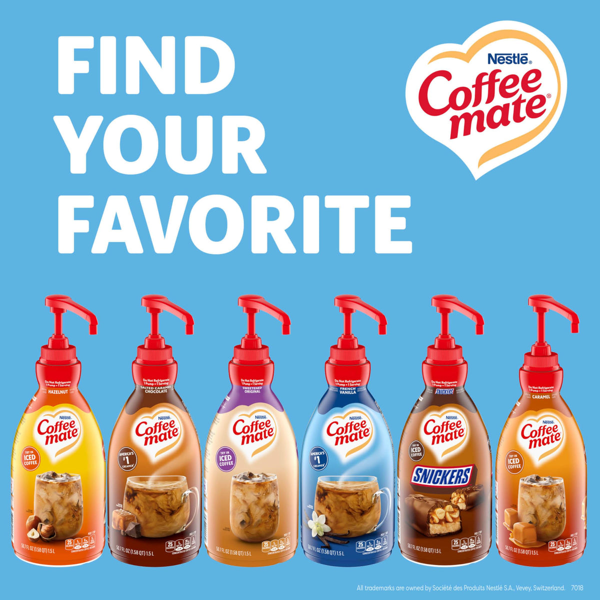 Nestle Coffee mate French Vanilla ready-to-use creamer beside steaming coffee cups.