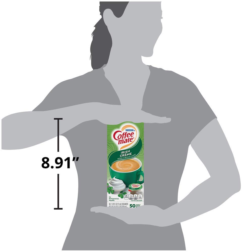 Nestle Coffee-Mate Irish Creme bottle beside glass showcasing serving