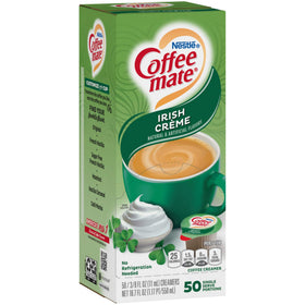 Nestle Coffee-Mate Irish Creme creamer pouring into a cup for quick indulgence