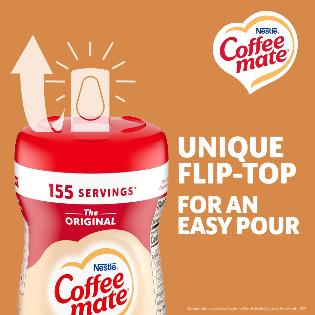 Coffee Mate Original powder creamer being scooped for quick blending