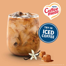 Nestle Coffee mate Vanilla Caramel creamer in coffee cup for creamy enhancement.