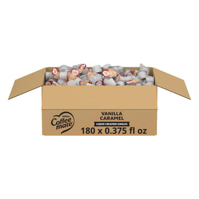 Nestle Coffee mate Vanilla Caramel creamer singles box front for quick flavor boost.