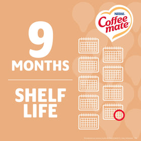 Nestle Coffee mate Vanilla Caramel nutrition label close-up highlight ingredients.