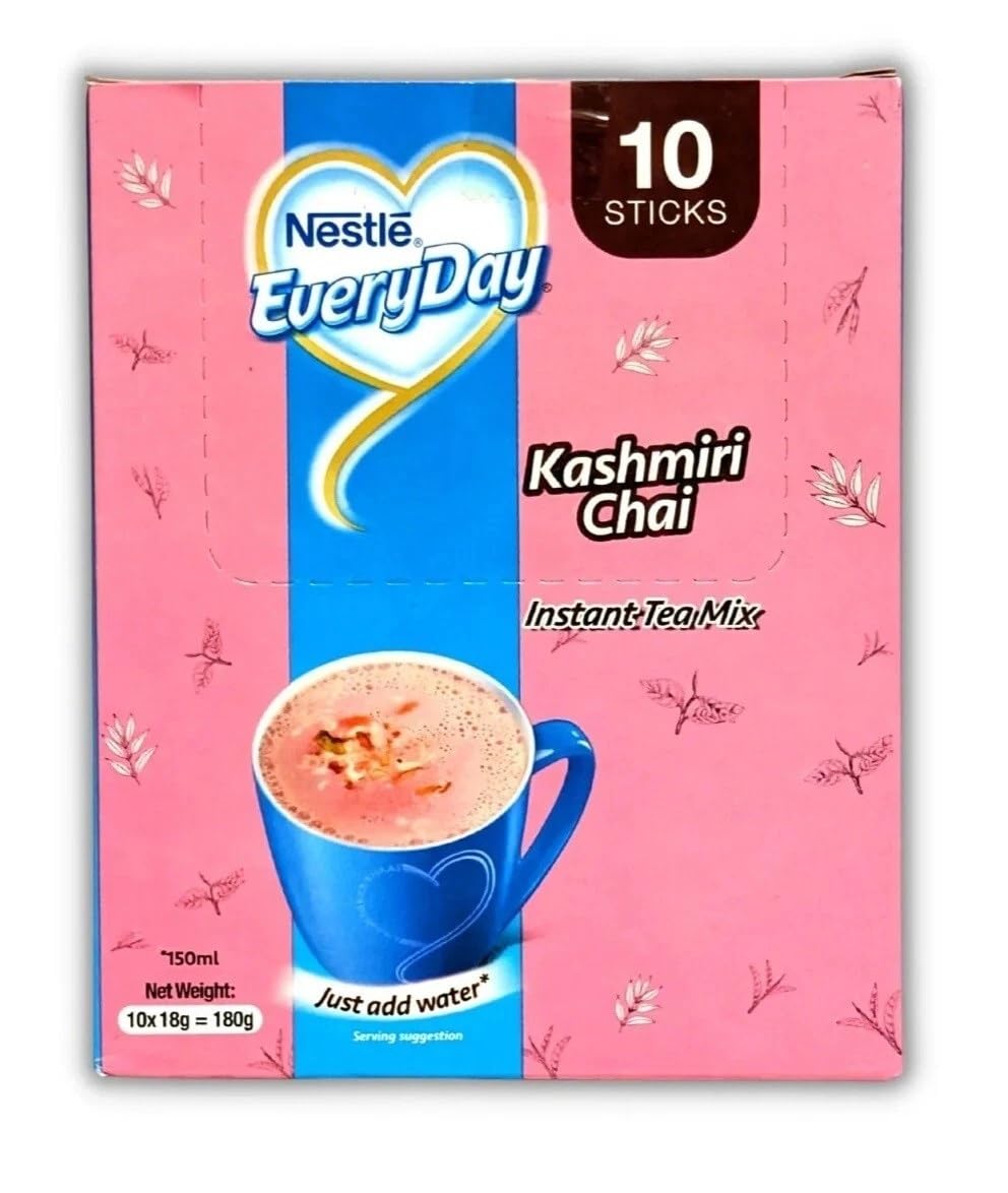 Nestlé Everyday Kashmiri Pink Tea Mix box with 10 sachets for quick, flavorful moments.