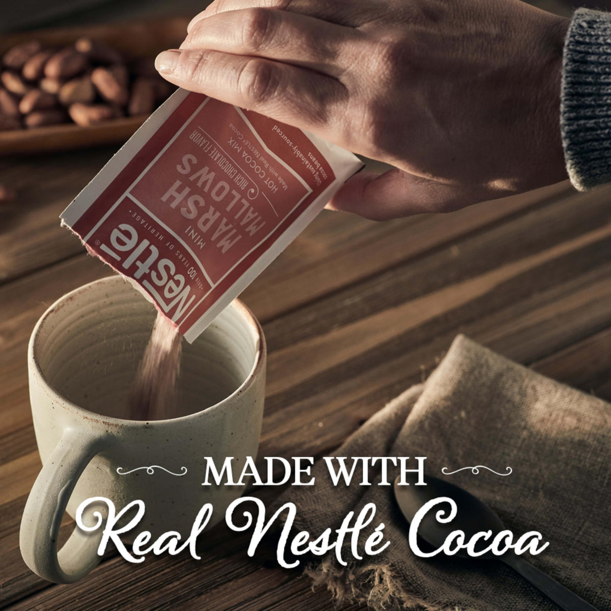 Nestlé Hot Cocoa dispenser box image showing 50 sachets for organized break rooms.