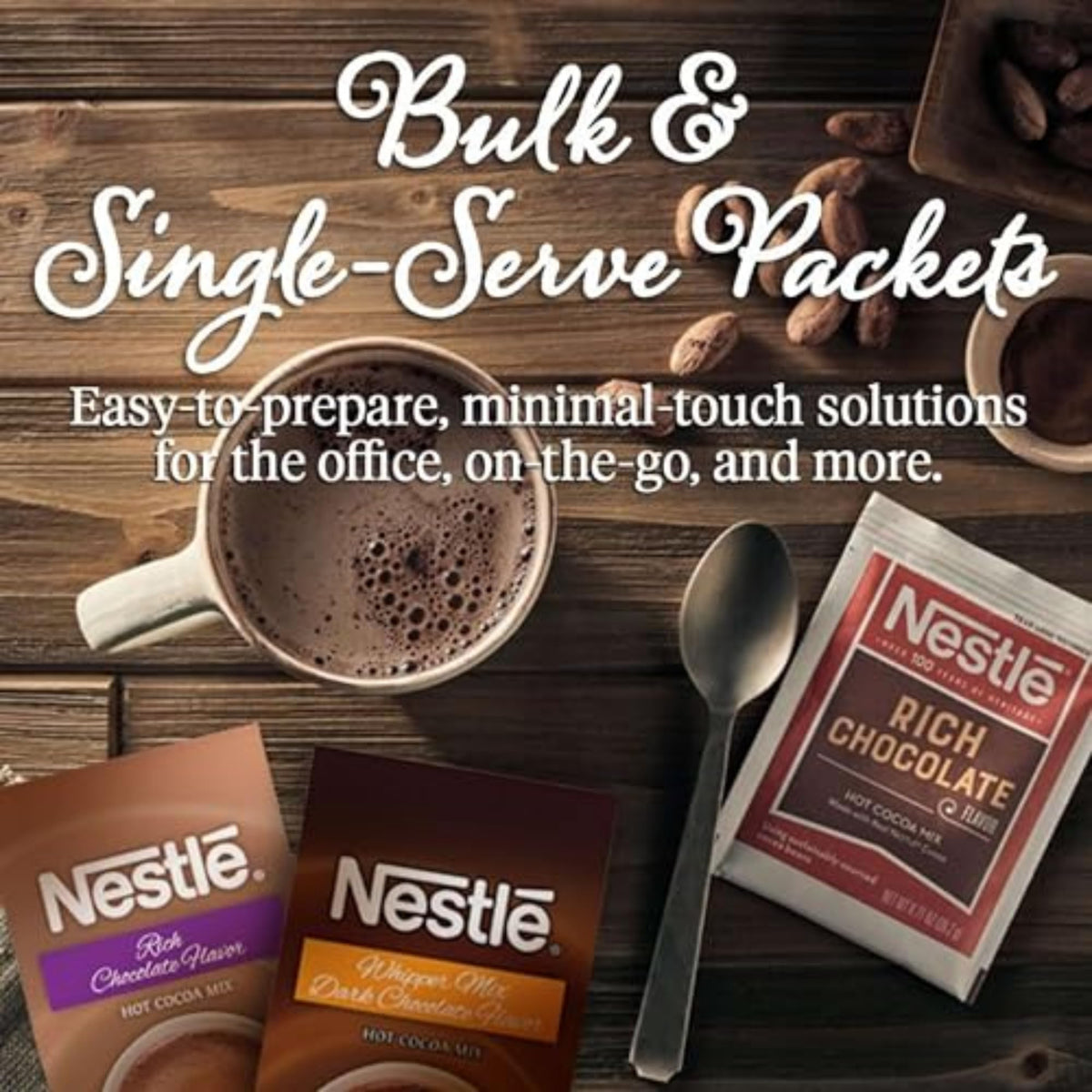 Nestlé Hot Cocoa microwave preparation for fast gourmet-style drink.