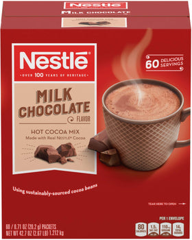 Nestle Hot Cocoa packets in a dispenser box for organized serving.