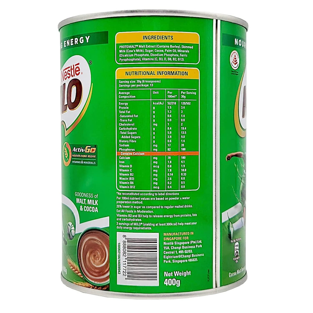 Nestle Milo powder with scoop ready to mix for creamy drinks.
