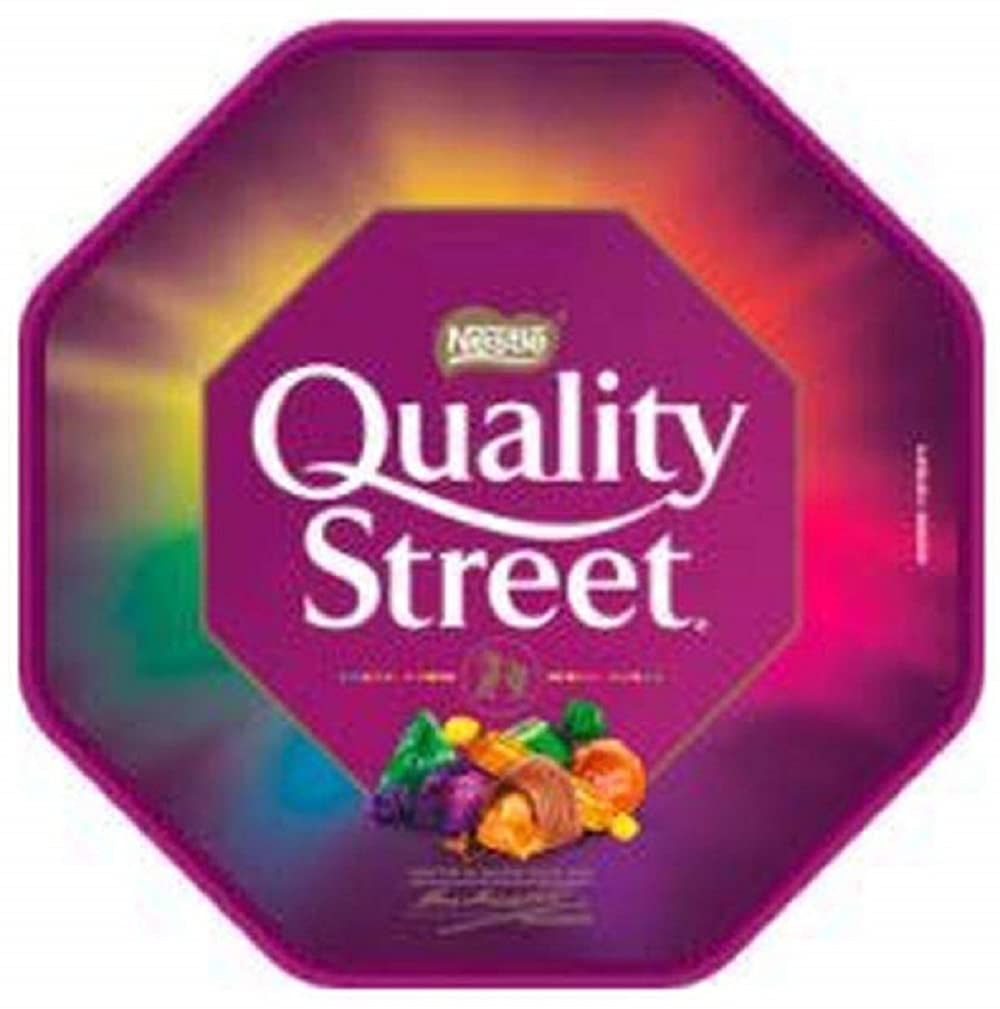 Nestle Quality Street 550g front view showing tub ready for sharing.
