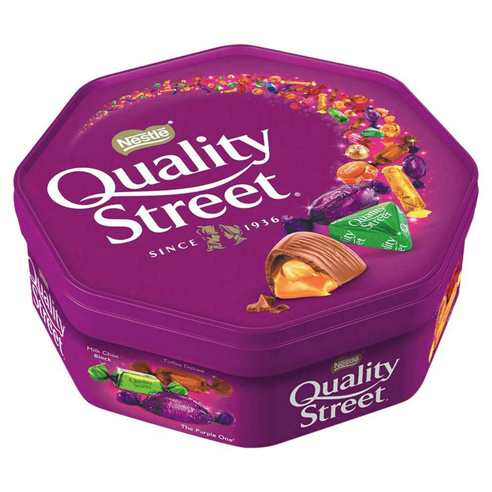 Nestle Quality Street 550g serving plate at a social gathering.