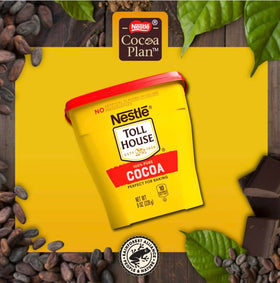 Nestle Toll House baking cocoa close-up highlighting deep cocoa powder texture.