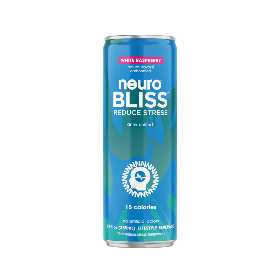 Neuro Bliss White Raspberry 12-pack cans for calm focus and refreshing energy.