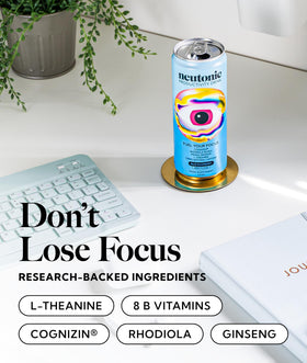 Neutonic blue raspberry can shown in side view for quick cognitive boost.
