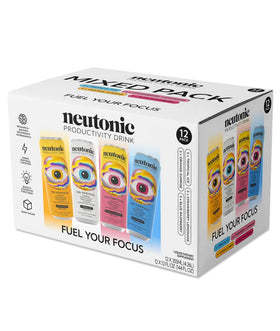 Close view of Neutonic can label showing zero sugar and natural caffeine.