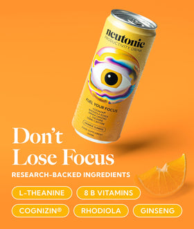 Neutonic Orange Sunrise can back view highlighting zero sugar and clean caffeine