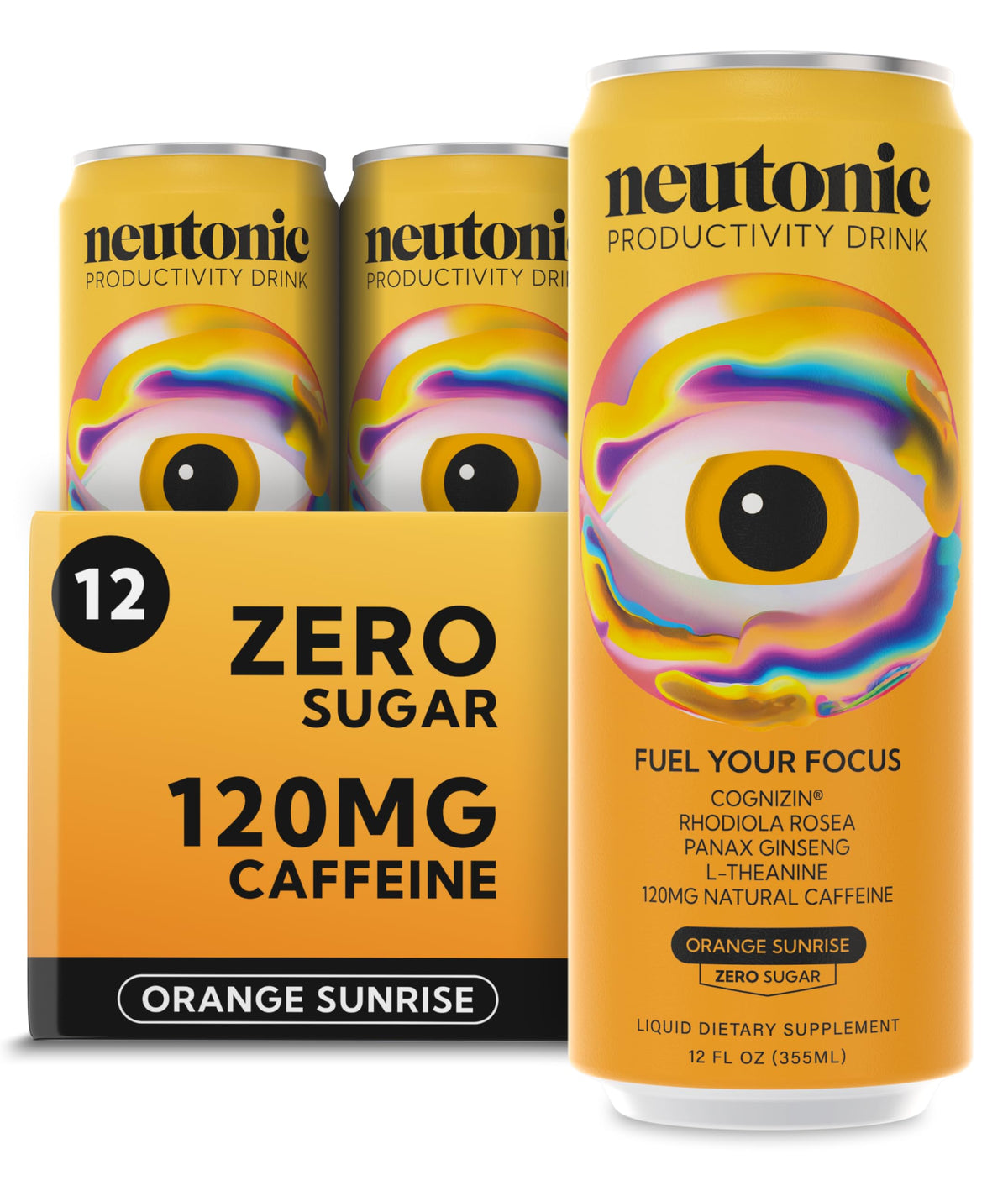 Neutonic Orange Sunrise can front view showing citrus energy and focus cue