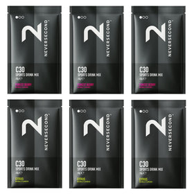 Neversecond C30 variety pack six sachets for on-the-go endurance fueling.