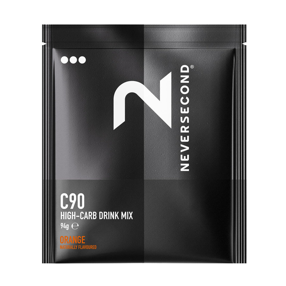 NeverSecond C90 orange flavor drink mix bottle ready for on-the-go hydration.
