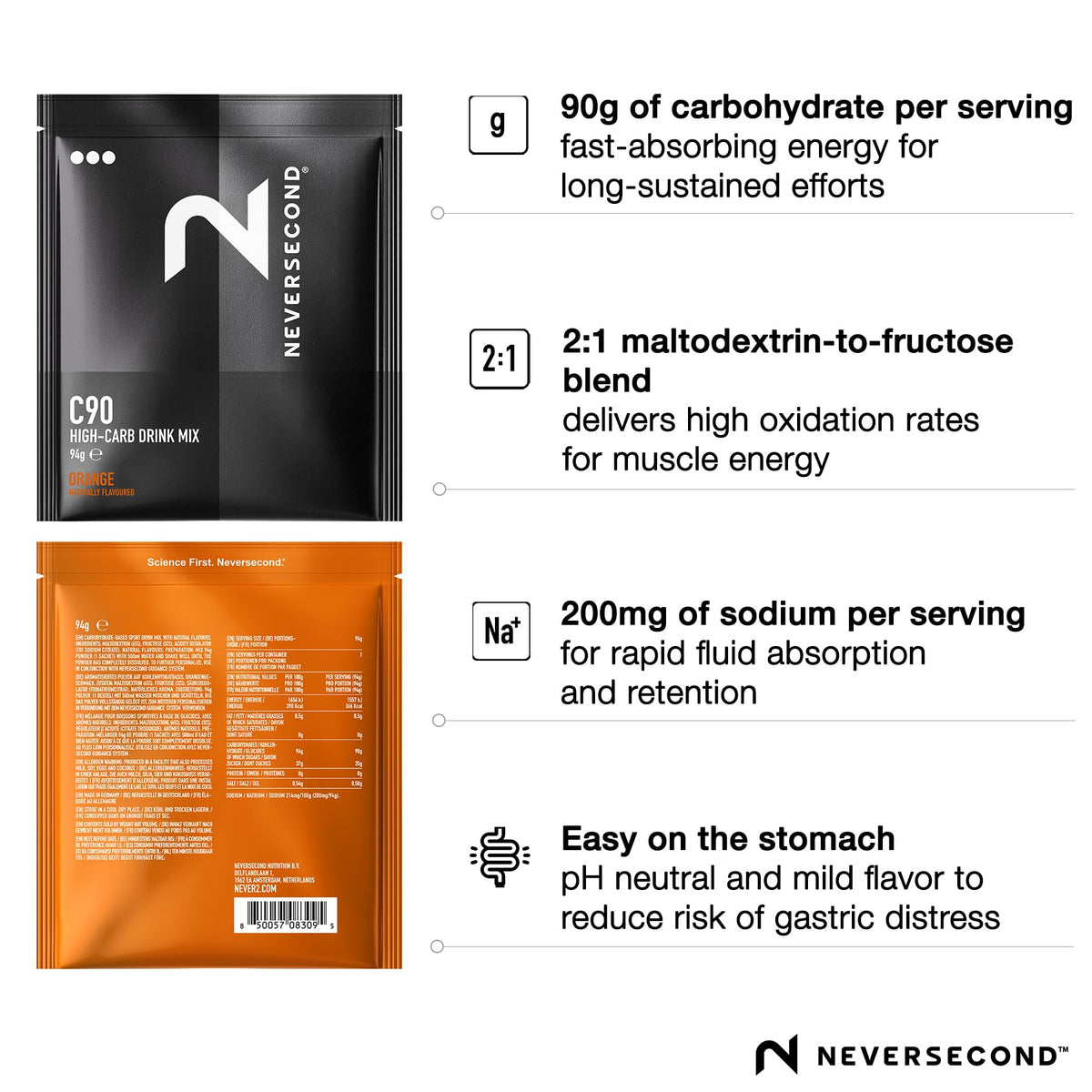 NeverSecond C90 orange powder scoop highlighting easy serving portion control.