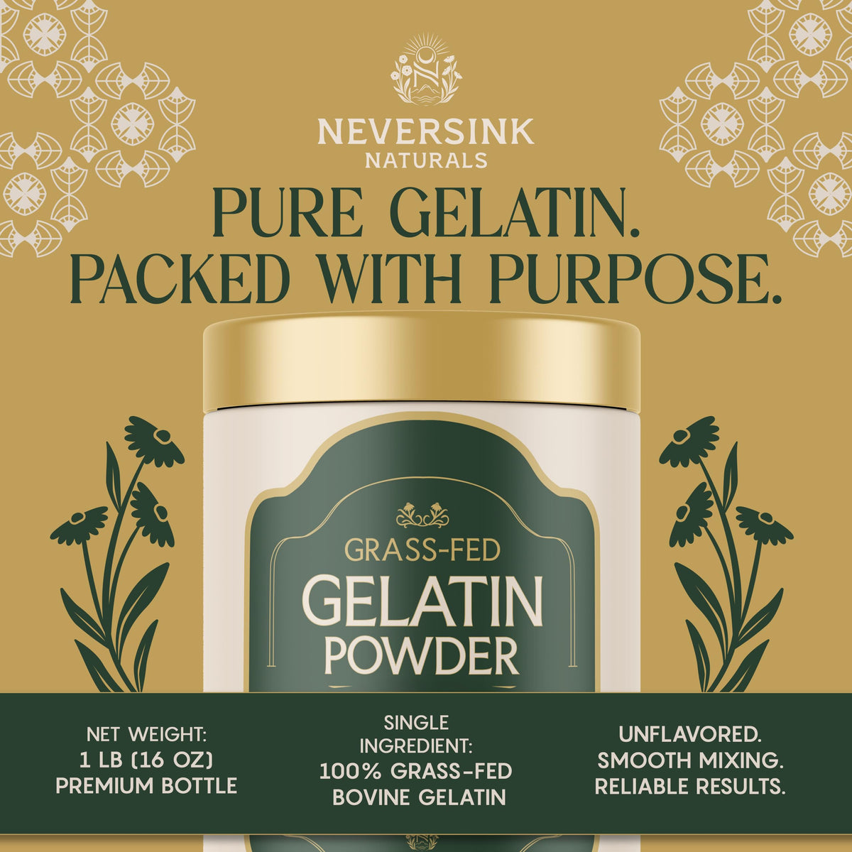 Unflavored gelatin powder pour by Neversink Naturals for flavor-neutral thickening in desserts