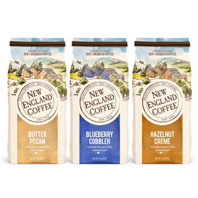 New England Coffee Blueberry Cobbler 11oz pack—vibrant berry notes for a comforting morning.