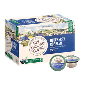New England Coffee Blueberry Cobbler cup showing berry flavor and aroma for mornings