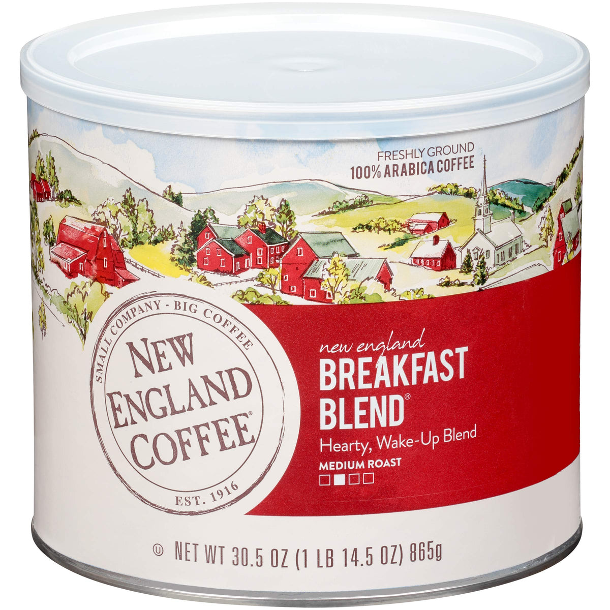 New England Coffee Breakfast Blend aroma in a cup, ideal for a smooth morning wake-up