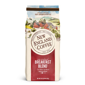 New England Coffee Breakfast Blend package front view highlighting a smooth medium roast for everyday mornings