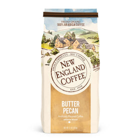 New England Coffee Butter Pecan 11oz pack—rich, buttery aroma for cozy afternoons.