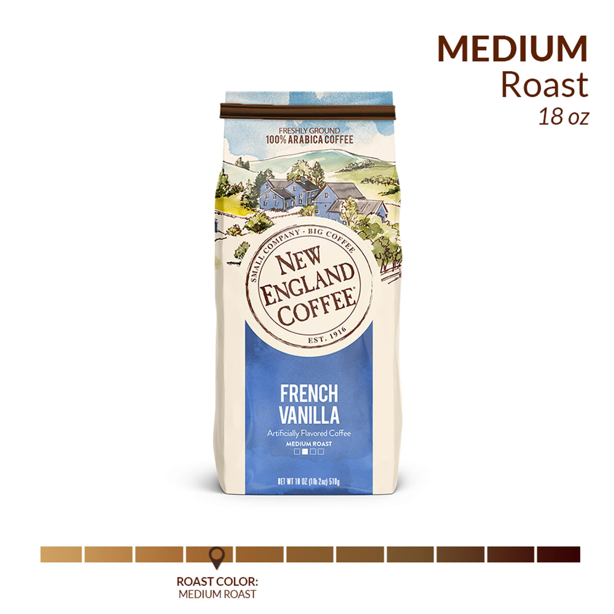 New England Coffee packaging showcasing Sustainable Cup Project branding supporting communities.
